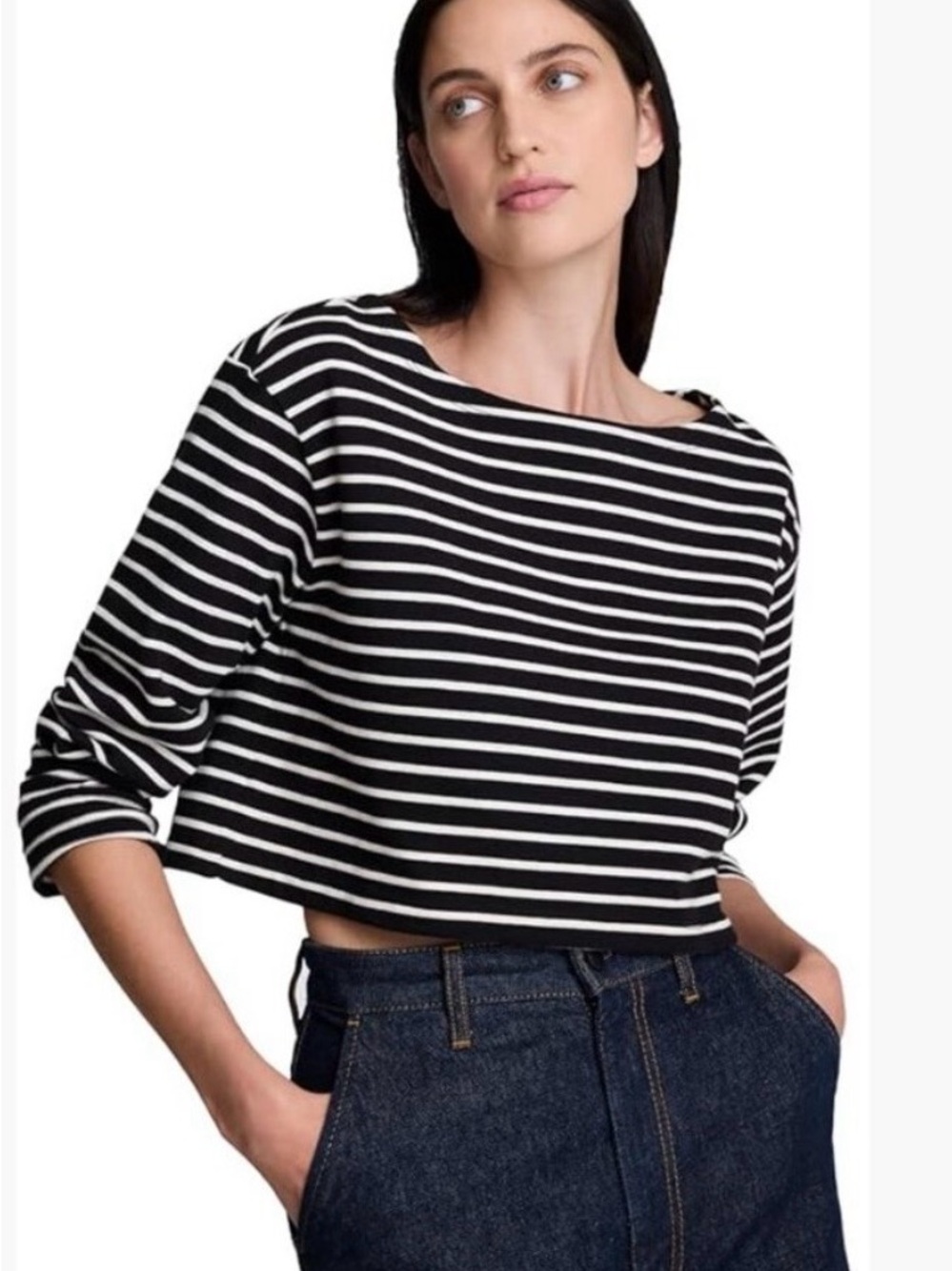 Buck Mason Striped Boatneck Cropped Cotton Sweater. Size M.